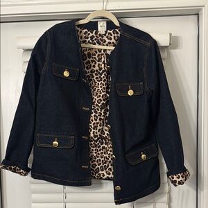 Anthropologie Maeve Denim Jacket with Leopard Lining